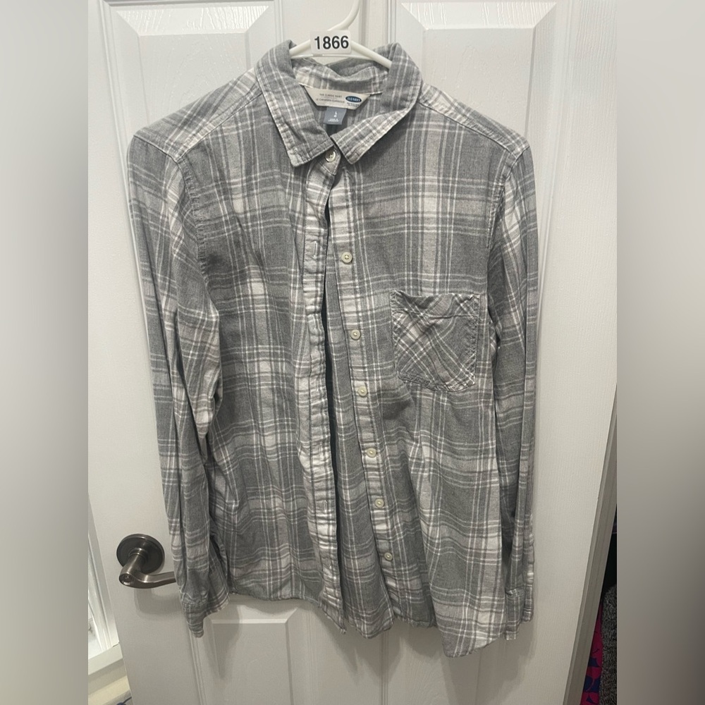 Old Navy Gray and White Checkered Shirt